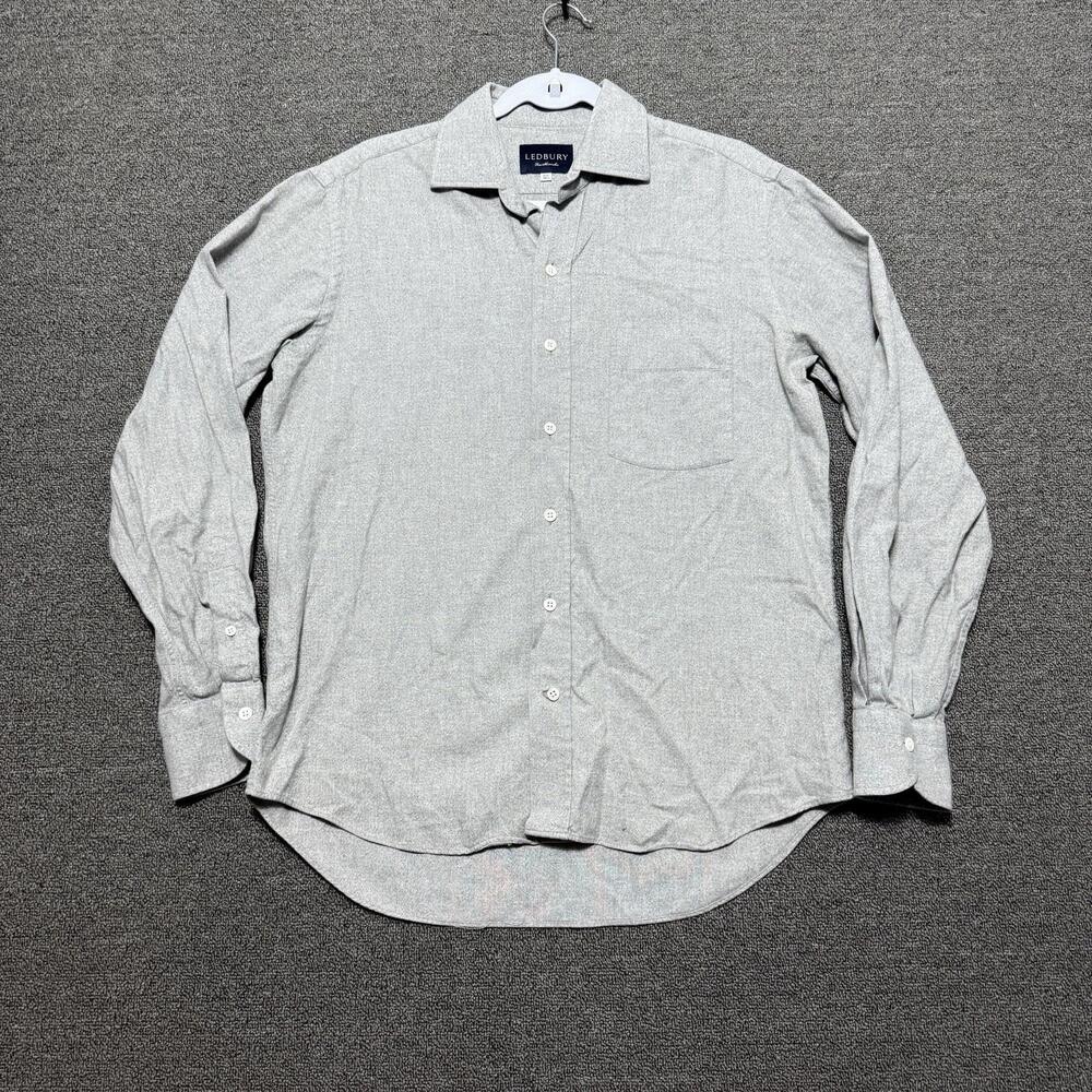 Ledbury Fine Shirting Mens 15.5 Grey Long Sleeve Button Up Shirt Preppy
